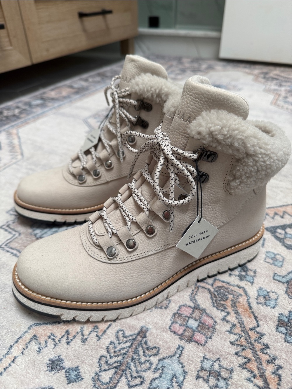 Cole Haan Cream Waterproof Shearling-Trim Winter Boot
